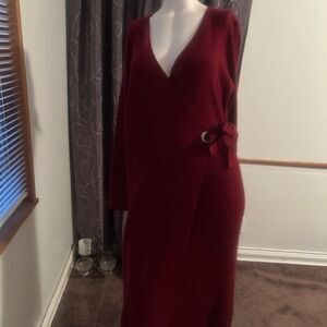 Cocobleu Burgundy embellished knit faux wrap front sweater dress, size 1X